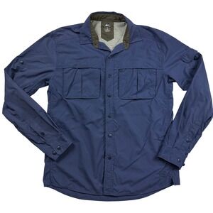 REI Mens Small Navy Blue Long Sleeve Nylon Fishing Hiking Vented Outdoor Shirt